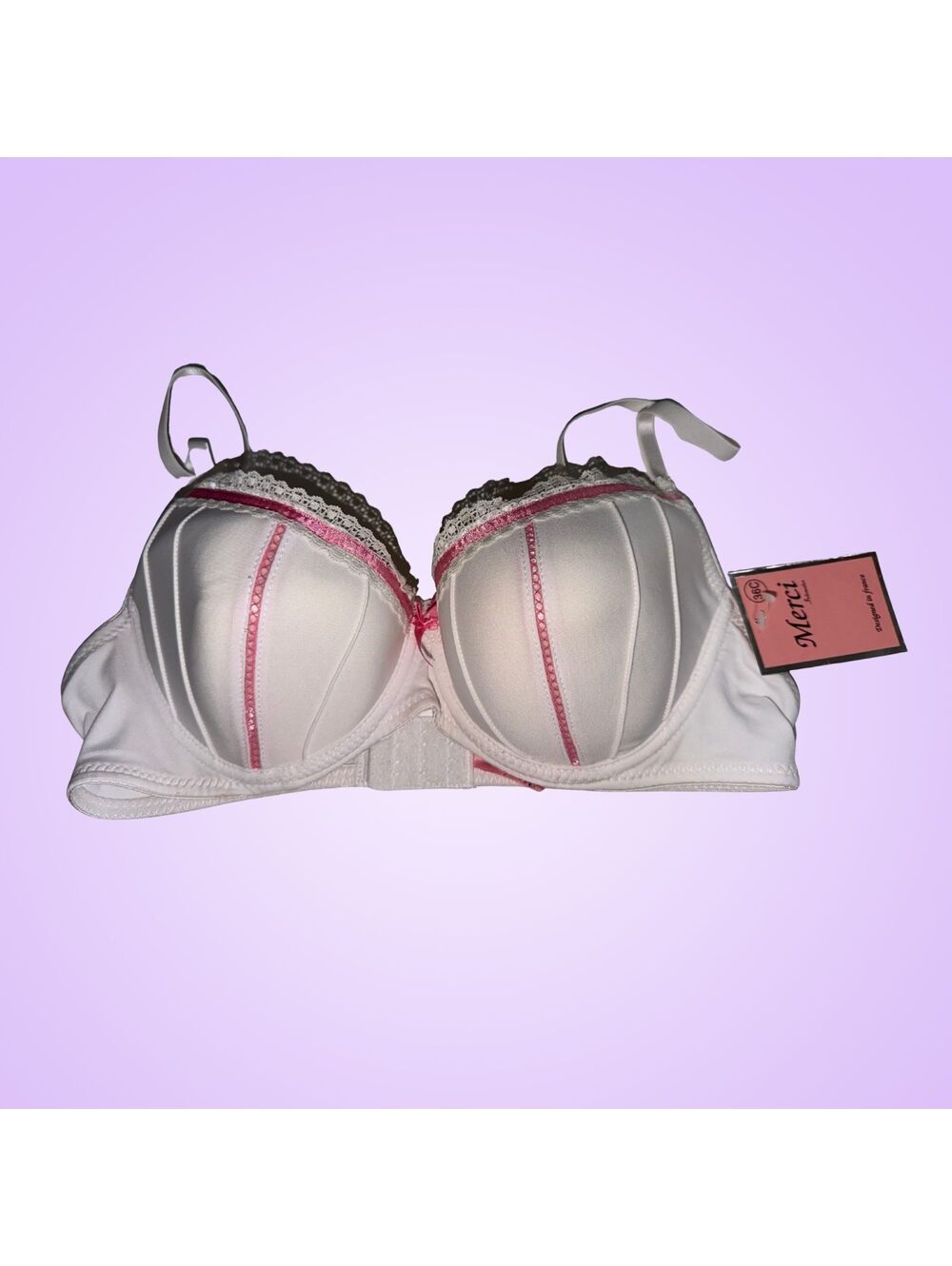 NWT Merci Intimates White Pink Lace Trim Underwire Bra 36C